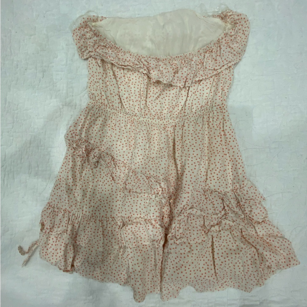Sadie & Sage Halter Ruffle Tiered Mini Dress in Blush Polka Dot  Small​​ - Picture 4 of 5
